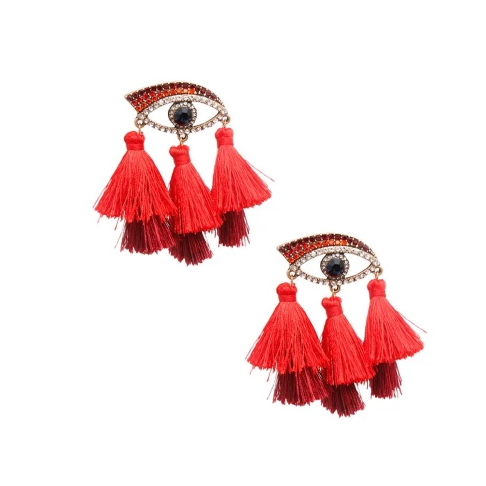 Red Tassel Eye Drop Earrings - Fashion Jewelry